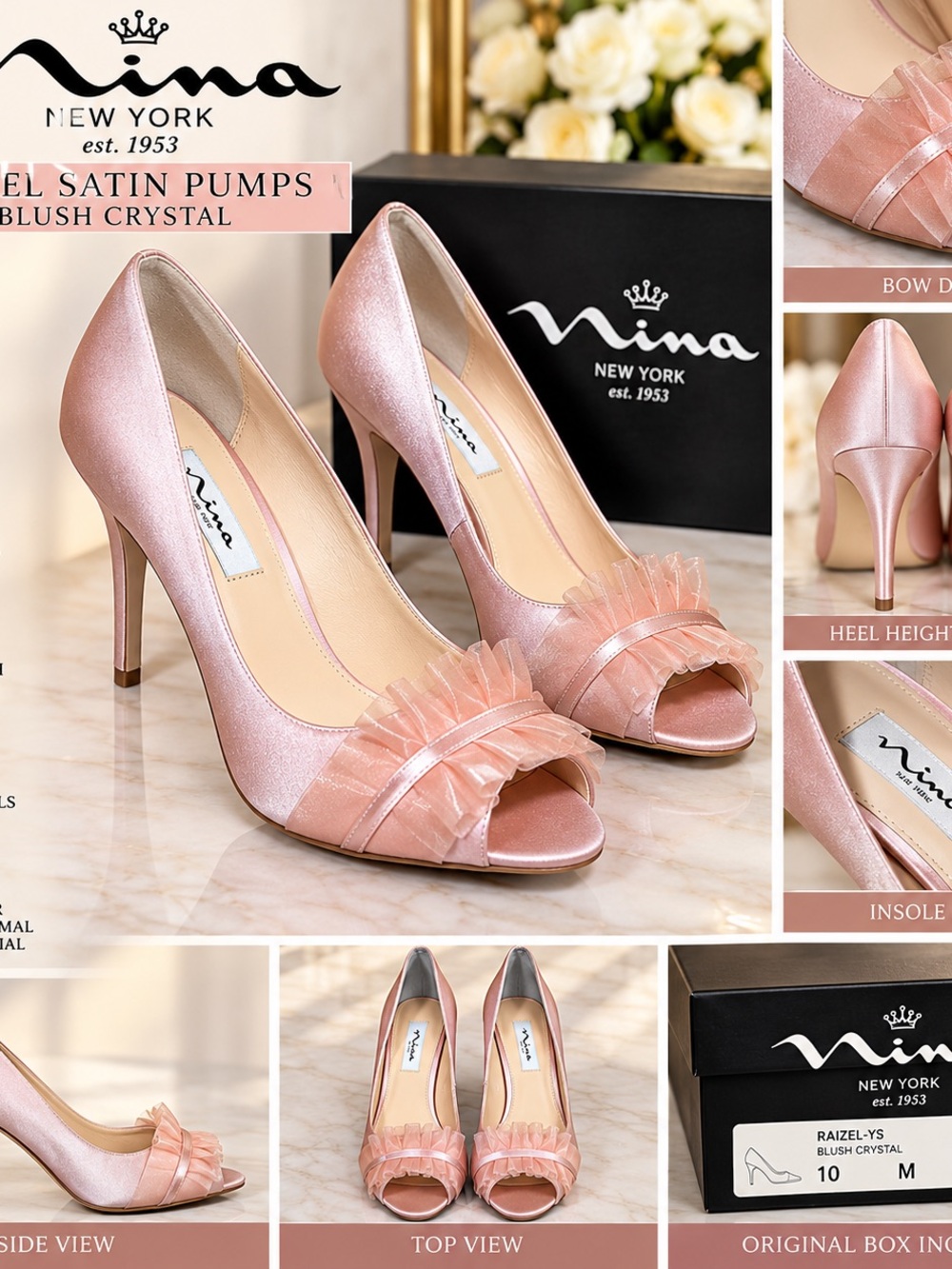 Nina Pink Satin Peep-Toe Heels with Bow Accent